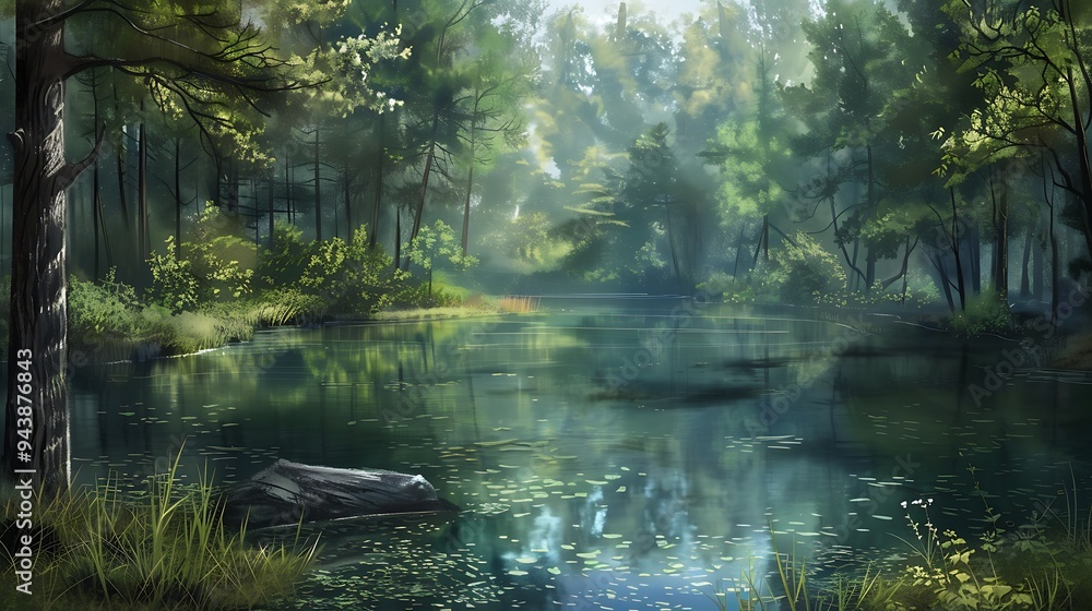 Obraz premium A calm and placid forest pond with lovely settings