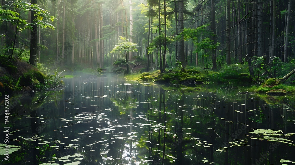 A calm and placid forest pond with lovely settings