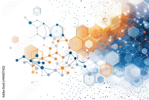A colorful image of a network of hexagons and dots