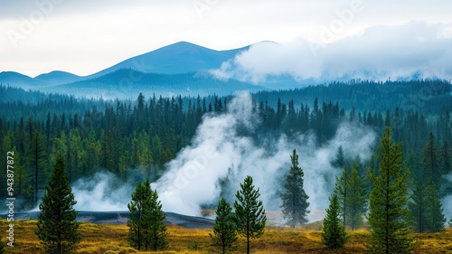 Geothermal vents harnessed for energy in a pristine forest, natural power, conservation of natural landscapes