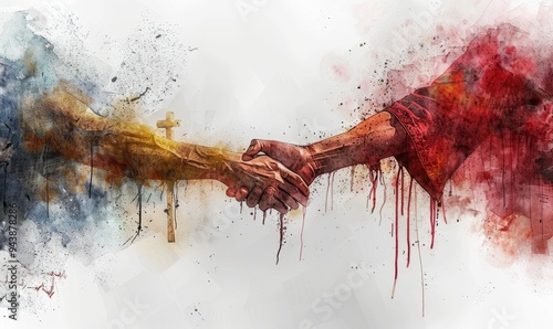 In a serene moment, Jesus extends His hand to a sinner seeking forgiveness, symbolizing compassion and grace. The soft watercolor style enhances the emotional depth of the divine connection