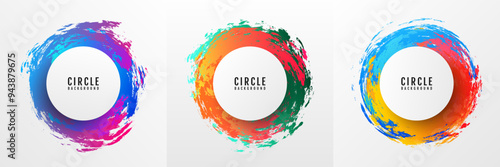 3D white circles with blue orange brush strokes isolated on bright background. Elegant watercolour set. Textured effect bundle. Graphic design element grainy style for ads, big, mega, or flash sale