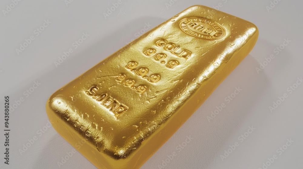 A Shiny Gold Bar with Inscriptions on a White Surface A Shiny Gold Bar with Inscriptions on a White Surface