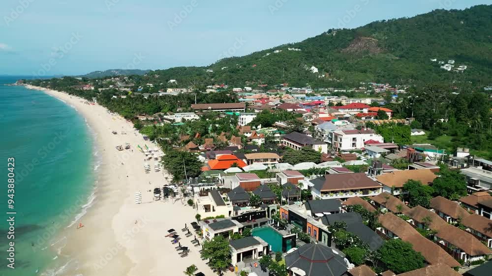 Koh Samui Thailand Drone aerial above white sand palm tree beach of lamai Koh Samui Thailand Drone aerial above white sand palm tree beach of lamai