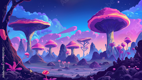 The Night fantasy alien plant magic, game background, Illustration