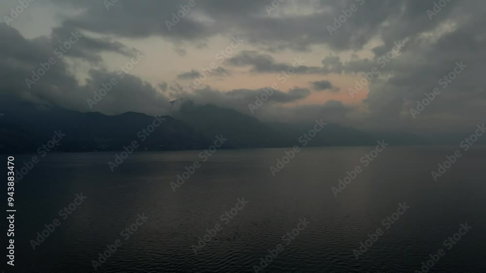 Lake in a volcanic valley in Guatemala Central America, aerial drone landscape Lake in a volcanic valley in Guatemala Central America, aerial drone landscape