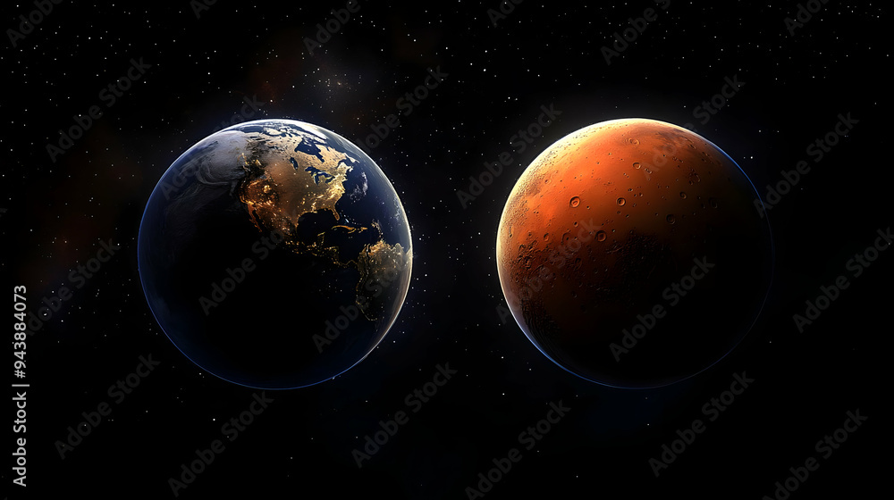 Earth and Mars in space with stars. Earth and Mars in space with stars.