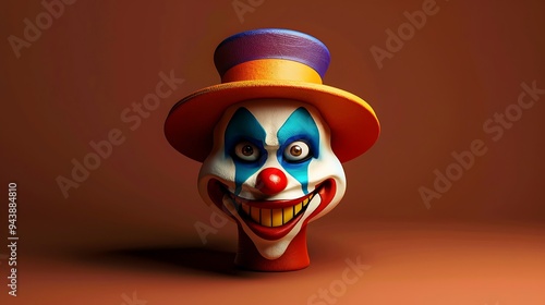 A colorful hat wearing joker emoji set against a vivid brown backdrop