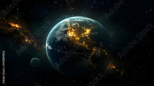 Earth at night with city li...