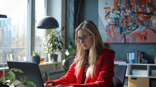 The blonde in red jacket photo