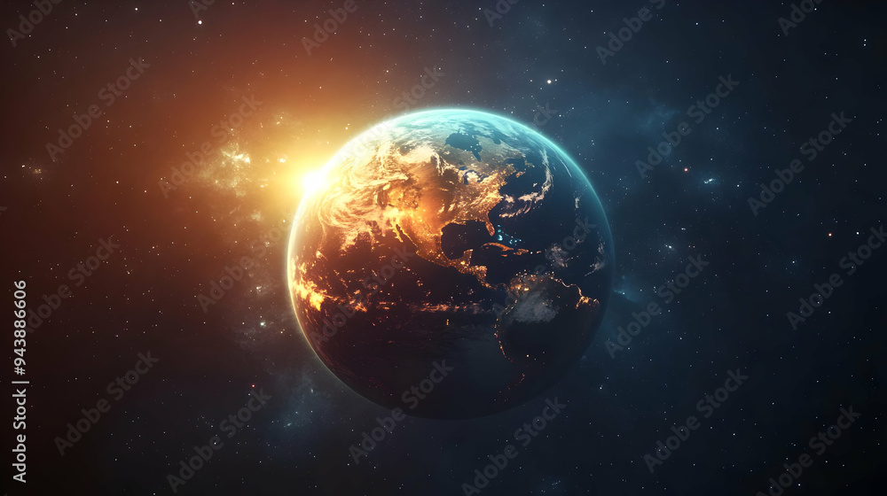 Earth from space with a bright light behind it. Earth from space with a bright light behind it.