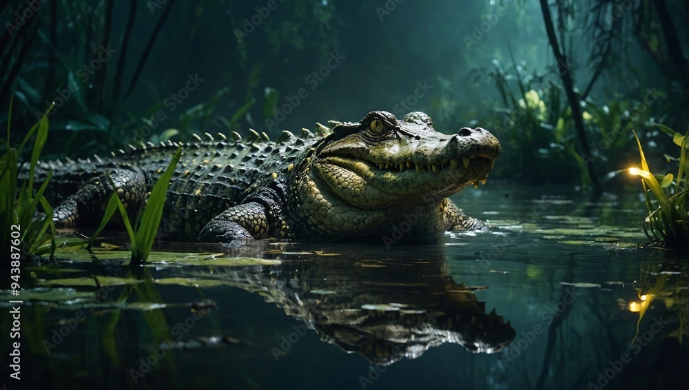 Obraz premium A majestic crocodile emerging