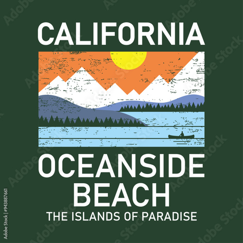 Oceanside beach with california typpgraphy design for print to t-shirt, banner, posters