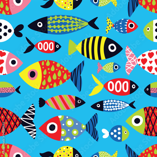 Cute colorful fish. Kids background. Seamless pattern. Can be used in textile industry, paper, background, scrapbooking.