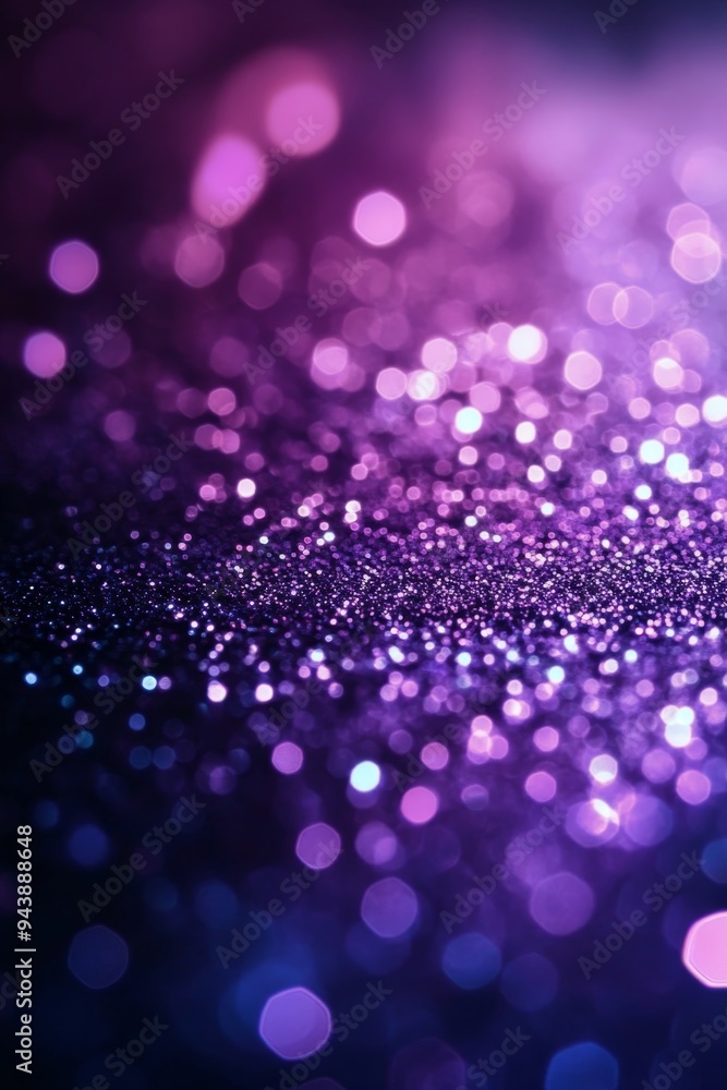 A shimmering array of purple and blue glitter sparkles illuminated in soft light at night A shimmering array of purple and blue glitter sparkles illuminated in soft light at night