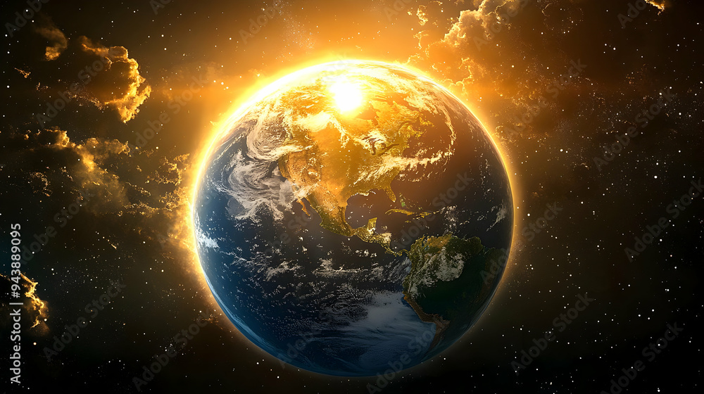Earth glowing in space with light. Earth glowing in space with light.