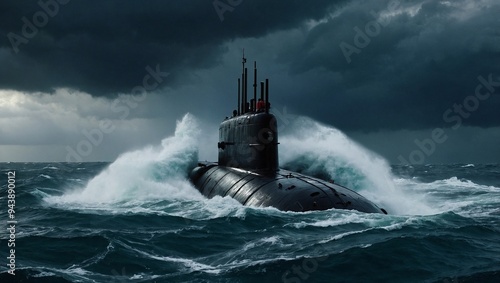 Obraz na płótnie A powerful military submarine surfacing w salonie