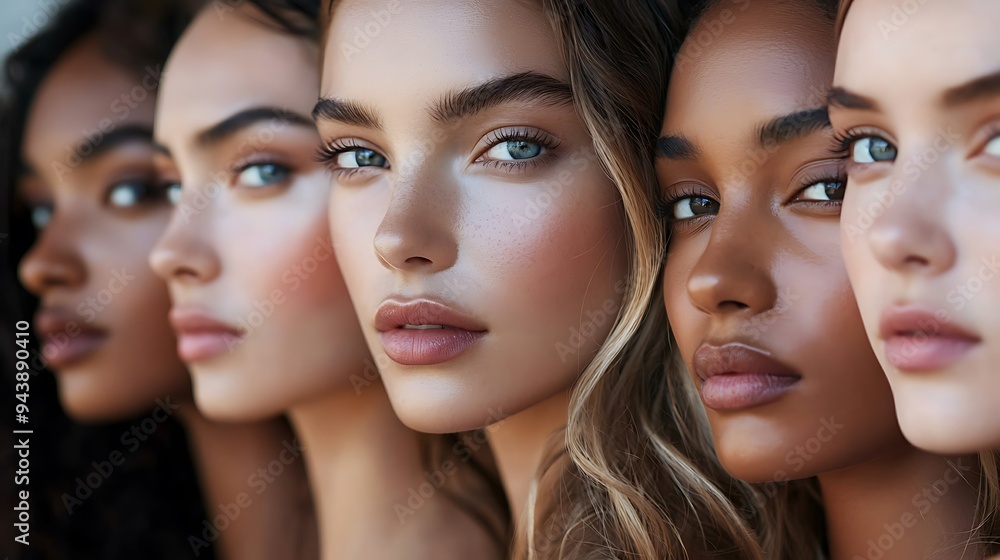 A diverse group of beautiful women with natural beauty and glowing smooth skin. Portrait of many attractive female fashion models with great skincare of all races, tones and style A diverse group of beautiful women with natural beauty and glowing smooth skin. Portrait of many attractive female fashion models with great skincare of all races, tones and style