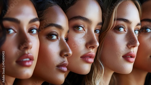A diverse group of beautiful women with natural beauty and glowing smooth skin. Portrait of many attractive female fashion models with great skincare of all races, tones and style