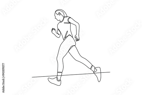 One single line drawing of woman jogging. Individual sports, training concept. Modern continuous line draw design for sports competition banner.