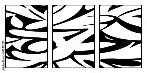 Set of 3 Abstract black and white pattern. For use in graphics. Minimalist illustration for printing on wall decorations
