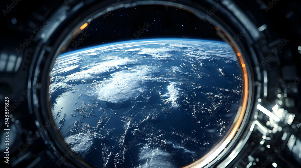 Earth seen from the porthole of a spaceship. Earth seen from the porthole of a spaceship.