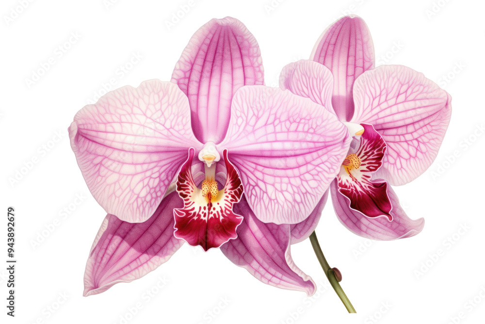 Fototapeta premium Botanical illustration of orchid flower, isolated on white background.