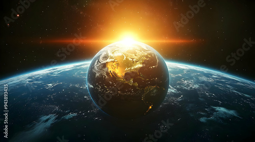 Earth with a bright sun beh...