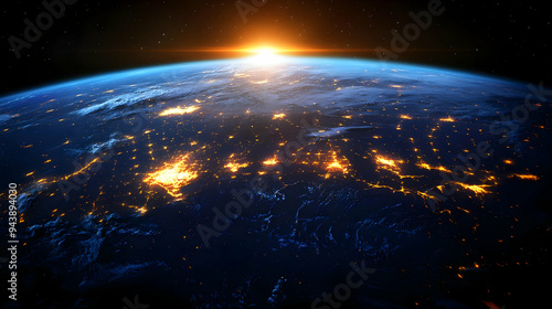 Earth with city lights glow...