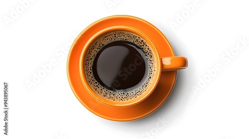 coffee cup isolated on a white background, coffee cup/mug with hot black coffee, isolated design element, top view