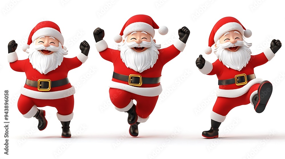 Set of 3D cartoon character Santa Claus Marry Christmas happy smile dancing have fun, isolated on white background Set of 3D cartoon character Santa Claus Marry Christmas happy smile dancing have fun, isolated on white background