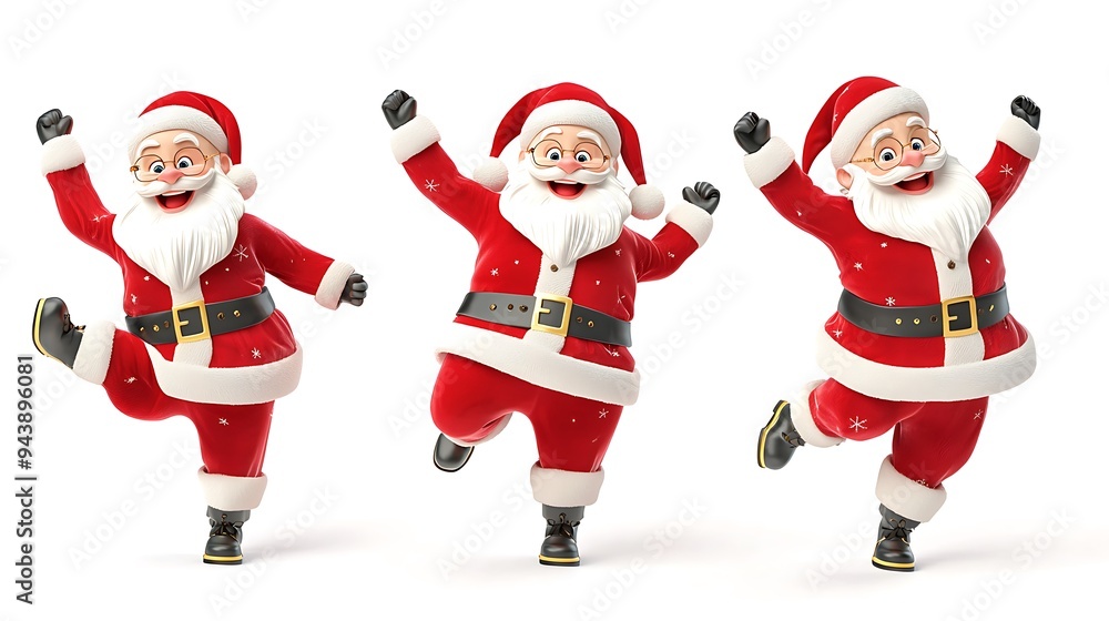 Set of 3D cartoon character Santa Claus Marry Christmas happy smile dancing have fun, isolated on white background