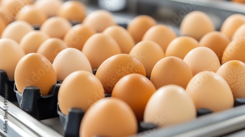 Eggs being weighed and graded in a processing plant