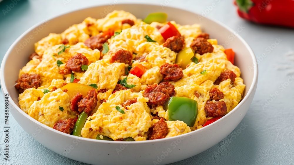 Scrambled eggs with chorizo and bell peppers Scrambled eggs with chorizo and bell peppers