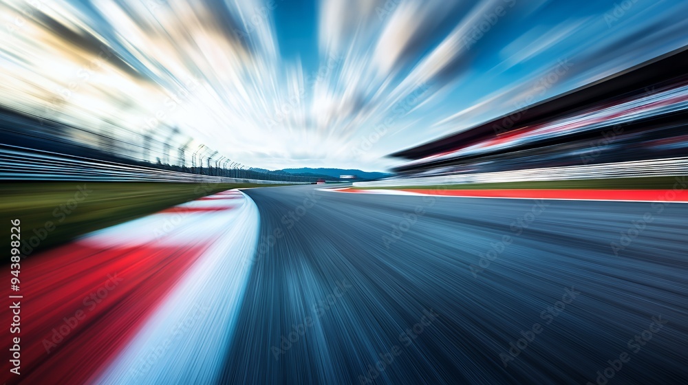 A dynamic view of a racetrack, emphasizing speed and motion. A dynamic view of a racetrack, emphasizing speed and motion.