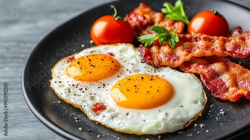 Sunnysideup eggs with a side of crispy bacon photo