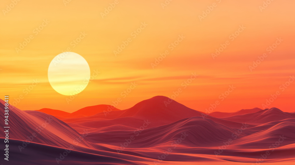 Obraz premium Serene sunset over gentle rolling hills with vibrant orange and pink hues illuminating the tranquil landscape