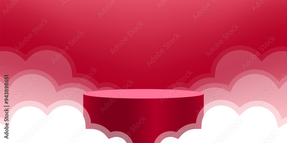 podium stand red with cloud, pedestal, product display, podium cosmetic product for display podium stand red with cloud, pedestal, product display, podium cosmetic product for display