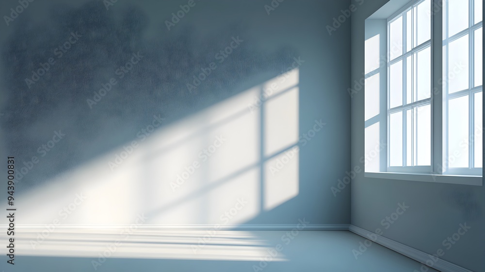 Fototapeta premium Solitary window casting bright natural light into a serene minimalist empty space with ample copy space for text overlay or graphic design Clean simple and elegant background with a calming
