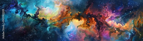 A stunning cosmic nebula filled with vibrant colors and intricate patterns, showcasing the beauty of the universe.