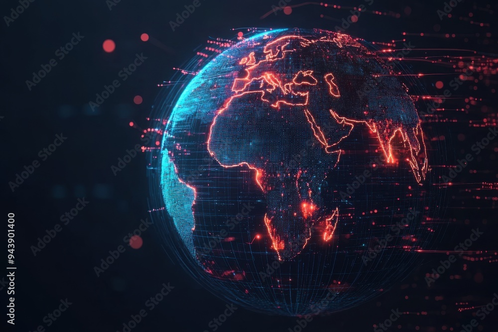 Futuristic Digital Earth Globe With Red And Blue Lights Futuristic Digital Earth Globe With Red And Blue Lights