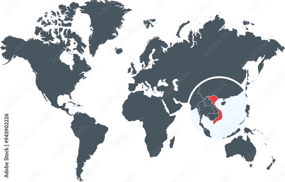 Vietnam Highlighted on World Map. Vietnam on World Map Vector Illustration Stock Vector Adobe
