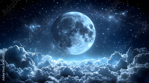 Full moon shining above a s...