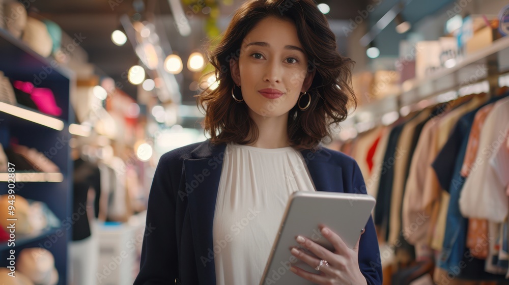The businesswoman in clothing store