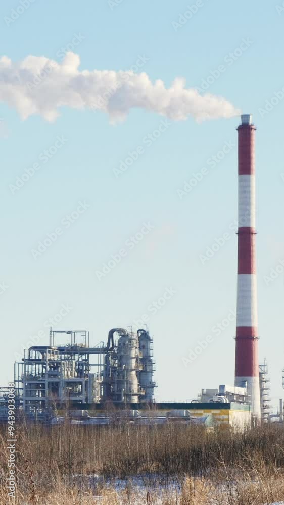Smoke plume expanding from industrial chimney at winter Smoke plume expanding from industrial chimney at winter