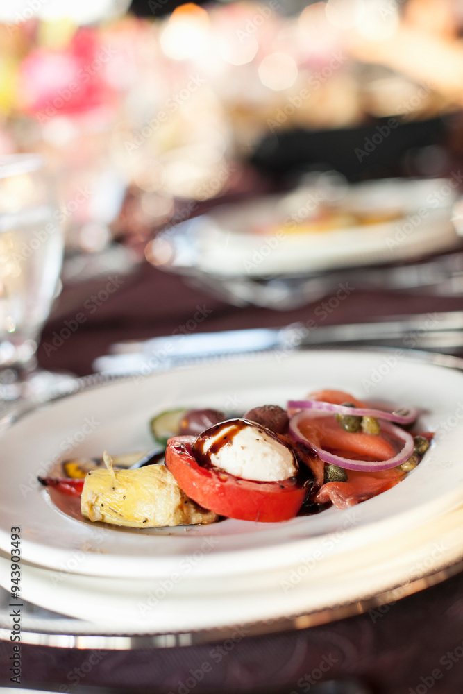 Cheese and Tomato Salad at Wedding, Toronto, Ontario, Canada Cheese and Tomato Salad at Wedding, Toronto, Ontario, Canada