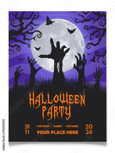 Halloween Party Zombie Hands Poster Design