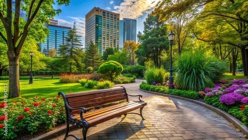 botanical, street park, bench, urban escape photo