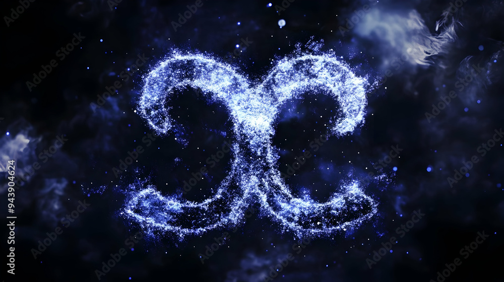 Glowing letter 'X' formed from a swirling cloud of blue particles against a black background with blurred white clouds and speckles of light. Glowing letter 'X' formed from a swirling cloud of blue particles against a black background with blurred white clouds and speckles of light.