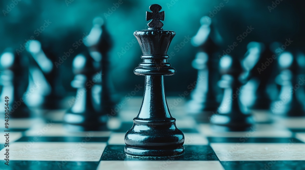 Chessboard with all pieces toppled except the queen, symbolizing ultimate strategic victory and dominance in the game Chessboard with all pieces toppled except the queen, symbolizing ultimate strategic victory and dominance in the game